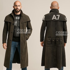 NCR Veteran Ranger Duster Fallout New Vegas Cosplay Coat  – Olive Green Canvas Trench Coat – Post Apocalyptic NCR Cosplay A7 Coat