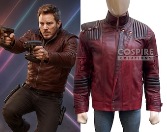 Chaqueta de cuero de Star Lord – Disfraz de Chris Pratt de Guardianes 2 – Chaqueta roja de Star Lord hecha a mano