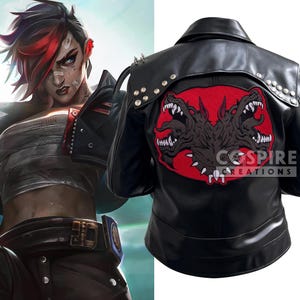 Arcane 2 VI Pit Fighter Jacket – Black Leather Cosplay Jacket – League of Legends VI Costume – Handmade Steampunk Battlewear