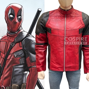 Deadpool Cosplay Leather Jacket - Ryan Reynolds Costume Red Leather Jacket