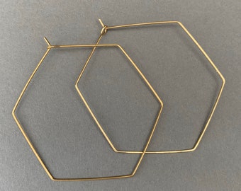 Hexagon hoop earrings gold large minimalist simple