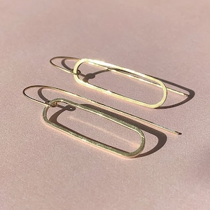 Simple paperclip minimalist long drop hammered brass hypoallergenic