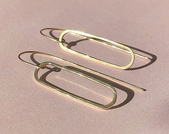 Simple paperclip minimalist long drop hammered brass hypoallergenic