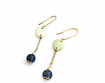 Vintage black bead and gold drops elegant earrings gift for her repurposed vintage earrings