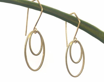 Oval brass dangle earrings raw brass geometric earrings handmade nickel free