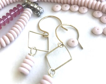 Pastel Pink Porcelain Beads Stacked Earrings