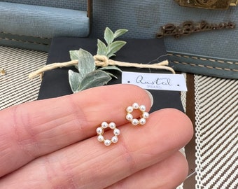 Tiny Pearl circle stud earrings