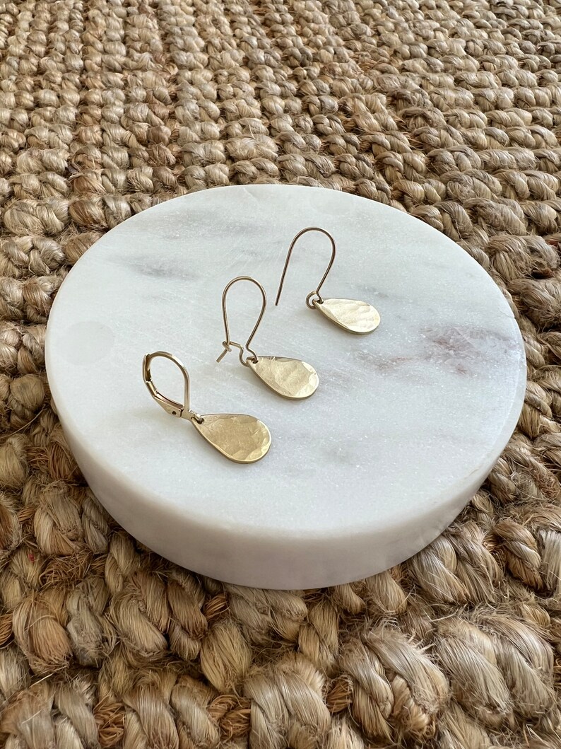 Simple solid brass tear drop earrings hand hammered gift for her light weight earrings simple earrings nickel free image 5