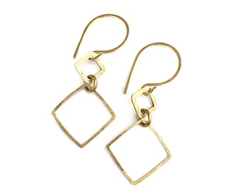 Hammered raw brass simple geometric earrings