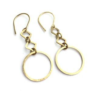 Raw brass hammered geometric simple circles and squares