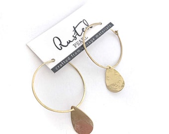 Gold Hoop Earrings wIth Tear Drops Light Weight