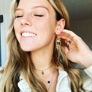 Gold Picasso Face earrings brass geometric gold wink earrings statement earrings