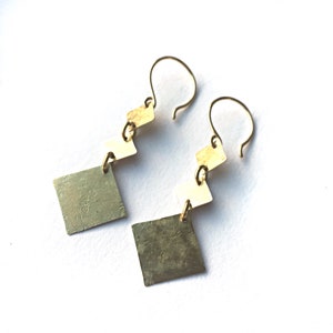 Hammered raw brass geometric earrings