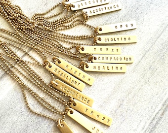 Customizable / Affirmation Bar necklace / WOTY / Good Luck / Goal / Manifest / Wishing Bar / sentimental gift / names