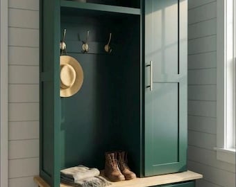 Hall tree Storage Cabinet with drawers and lockers—handmade all real wood