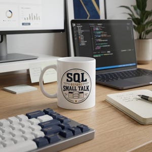SQL Before Small Talk Tasse personalisiert, SQL Developer Geschenk, Data Engineer Mug, Datenbank Programmierer Kaffee Becher