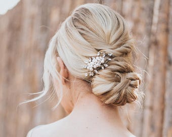 VIDEO | Beaded Hair Comb, Pearl Hair Accessories, Bridal Accessories - "Lela" Small Pearl Rhinestone Hair Comb Silver or Gold