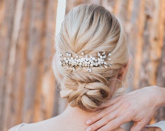 VIDEO | Beaded Hair Comb, Pearl Hair Accessories, Bridal Accessories - "Lela" Pearl & Rhinestone Hair Comb Silver or Gold with Clear or Opal