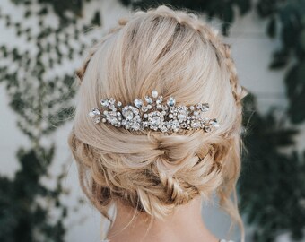 Beaded Hair Comb, Bridal Comb, Boho Hair Comb, Bridal Accessories - "Collette" Vintage Beaded Hair Comb in Silver or Gold