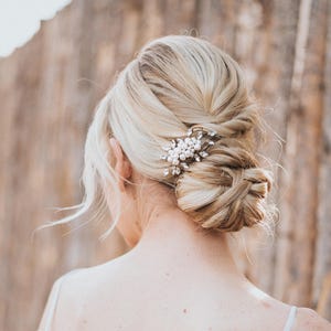 VIDEO | Beaded Hair Comb, Pearl Hair Accessories, Bridal Accessories - &quot;Lela&quot; Small Pearl Rhinestone Hair Comb Silver or Gold