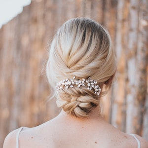 VIDEO | Bridal Hair Accessories, Bridal Headpiece ~ &quot;Lela&quot; Hand Beaded Flower Hair Vine in Silver or Gold with Clear or Opal Rhinestones