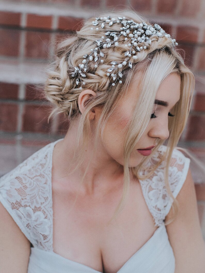 Bridal Hair Vine Headpiece Rhinestone Pearl Hairpiece Etsy