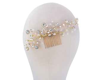 Hair Comb for Bride , Bridal Comb, Beaded Hair Comb, Wedding Comb - "Delilah" Large Hair Comb Silver Gold Opal