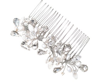 Beaded Hair Comb, Bridal Comb, Bridal Accessories - "Danielle" Beaded Crystal, Rhinestone and Pearl Bridal Hair Comb in Silver or Gold