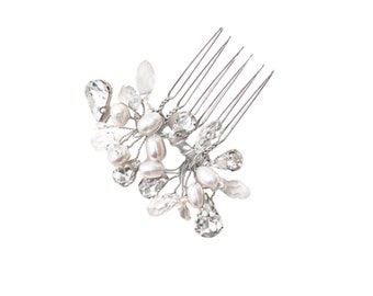 Bridal Hair Acessories, Wedding Hair Accessories - "Danielle" Small Rhinestone, Pearl and Crystal Hair Comb in Silver or Gold Clear or Opal