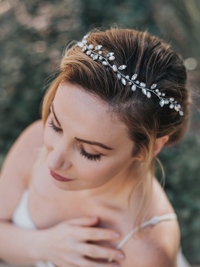 Wedding Hair Accessories, Bridal Hair Vine, Bridal Headpiece Gwen Wedding Hair Vine in Silver or Gold with Clear or Opal Rhinestones image 4