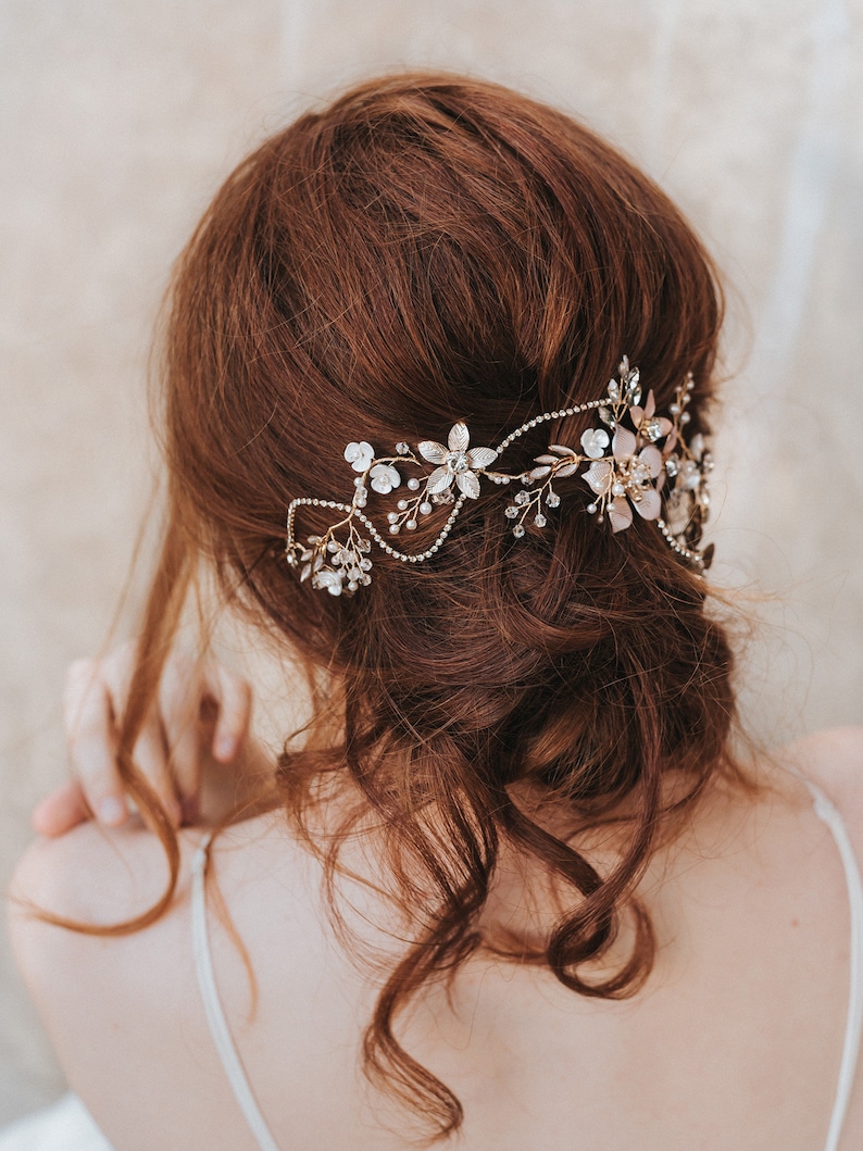 Bridal Hair Accessories Bridal Headpiece ~ Analisa Gold Flower Hair Vine Headband Wedding Hair Accessories