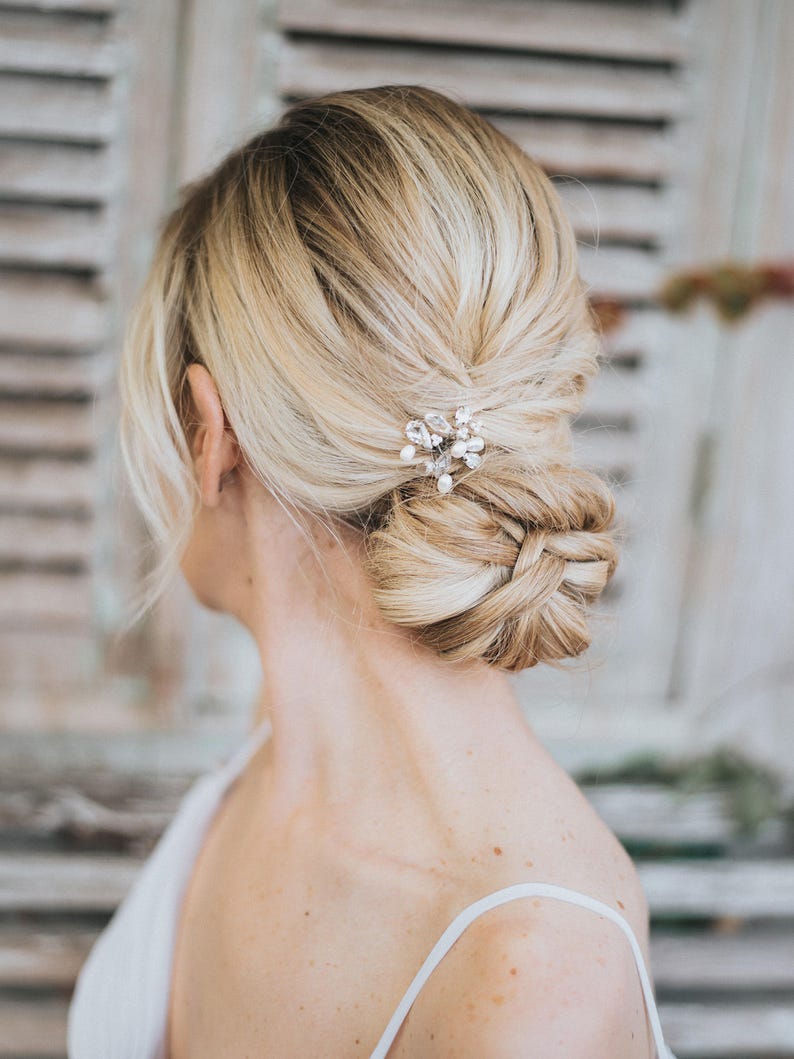 Pearl and Crystal Bridal Hair Pin in Silver Beaded Hair Pin Pearl Hairpin Gold or Rose Gold Bridal Accessories ~ Danielle Rhinestone