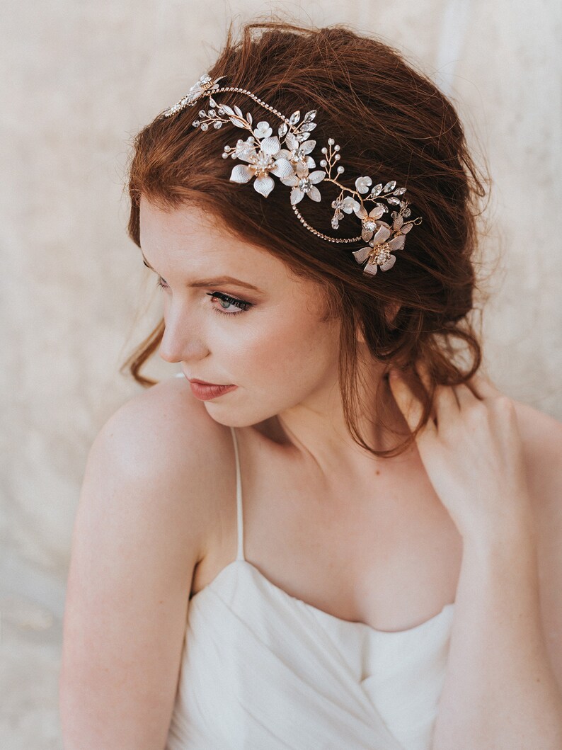 Bridal Hair Accessories Bridal Headpiece ~ Analisa Gold Flower Hair Vine Headband Wedding Hair Accessories