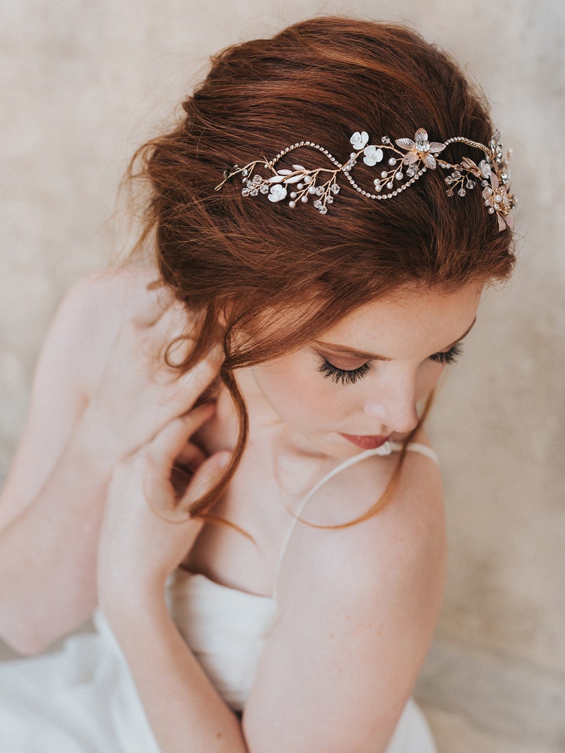 Bridal Hair Accessories Bridal Headpiece ~ Analisa Gold Flower Hair Vine Headband Wedding Hair Accessories