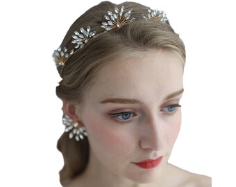 Headpiece, Bridal Hair Accessories, Bridal Headband Crown ~ "McKenna" Rhinestone Hair Vine in Silver or Gold with Clear or Opal Rhinestones