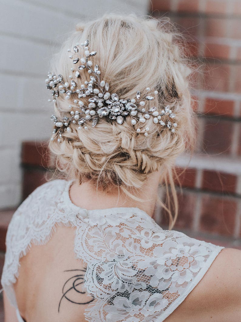 Bridal Hair Vine Headpiece Rhinestone Pearl Hairpiece Etsy