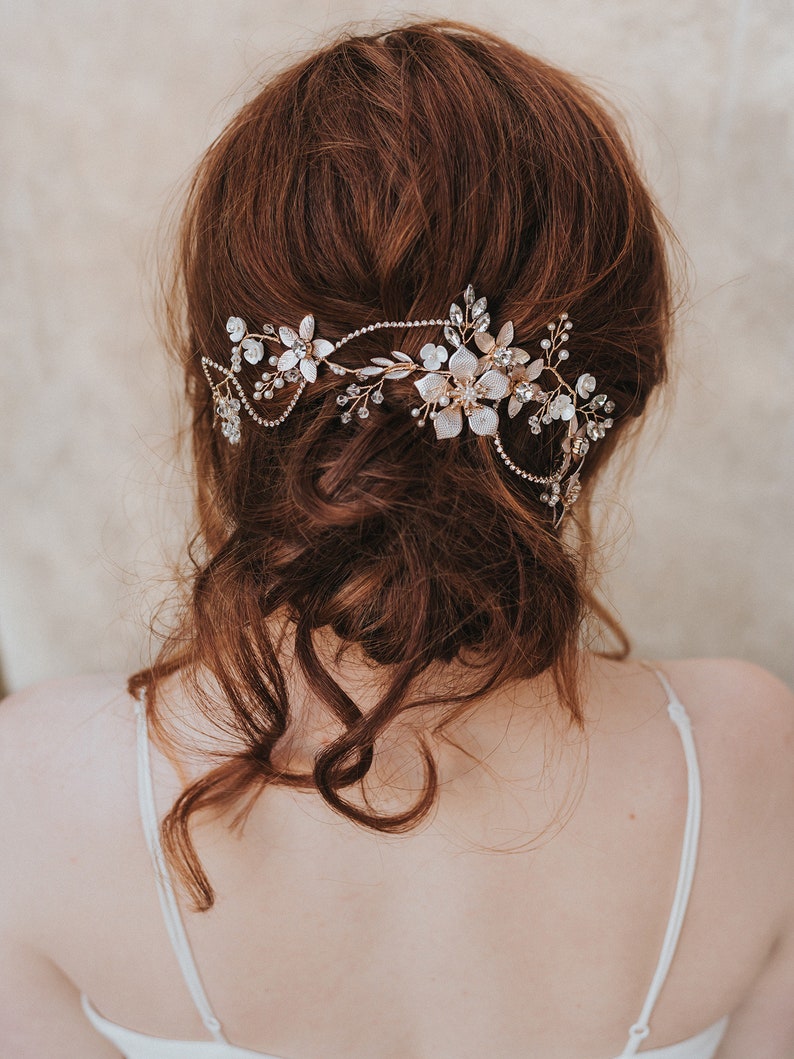 Bridal Hair Accessories Bridal Headpiece ~ Analisa Gold Flower Hair Vine Headband Wedding Hair Accessories