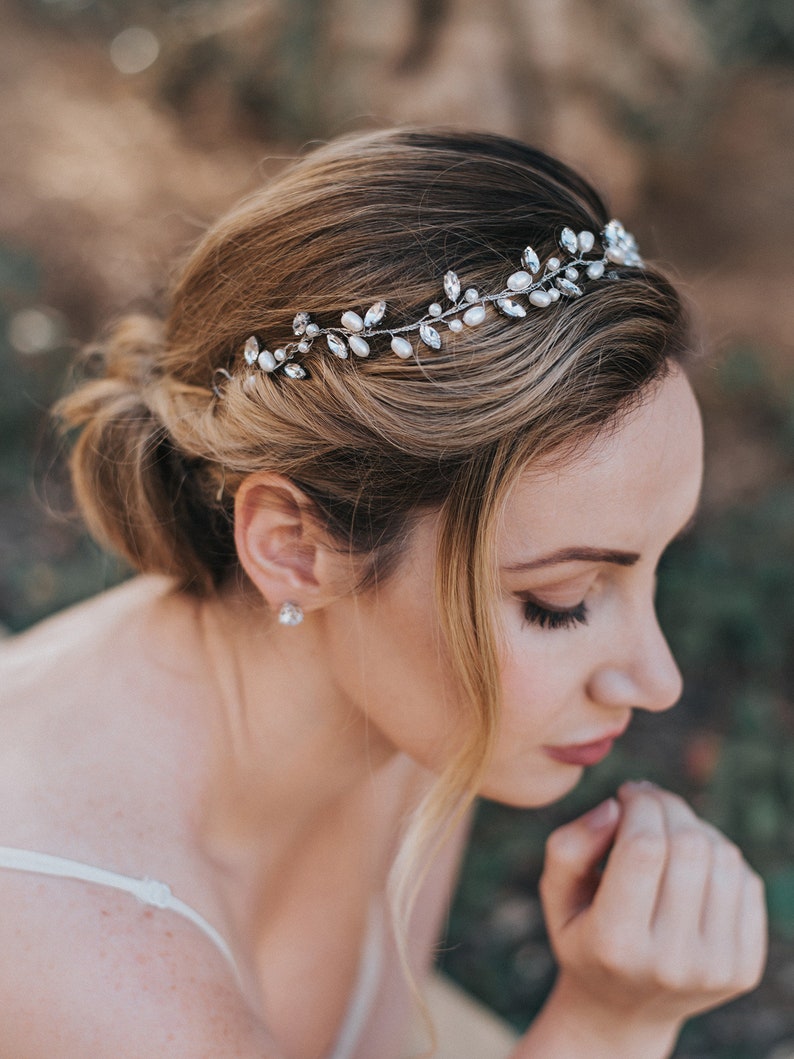 Wedding Hair Accessories, Bridal Hair Vine, Bridal Headpiece Gwen Wedding Hair Vine in Silver or Gold with Clear or Opal Rhinestones image 3