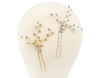 Rhinestone and Crystal Wedding Hair Accessories, Bridal Hair Pins, Bridal Headpiece ~ "Sabrina" Bridal Hair Pin in Silver or Gold