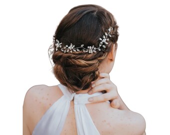 Headpiece, Bridal Hair Accessories, Bridal Headband ~ "Brooklyn" Wedding Hair Vine in Silver or Gold with Clear or Opal Rhinestones
