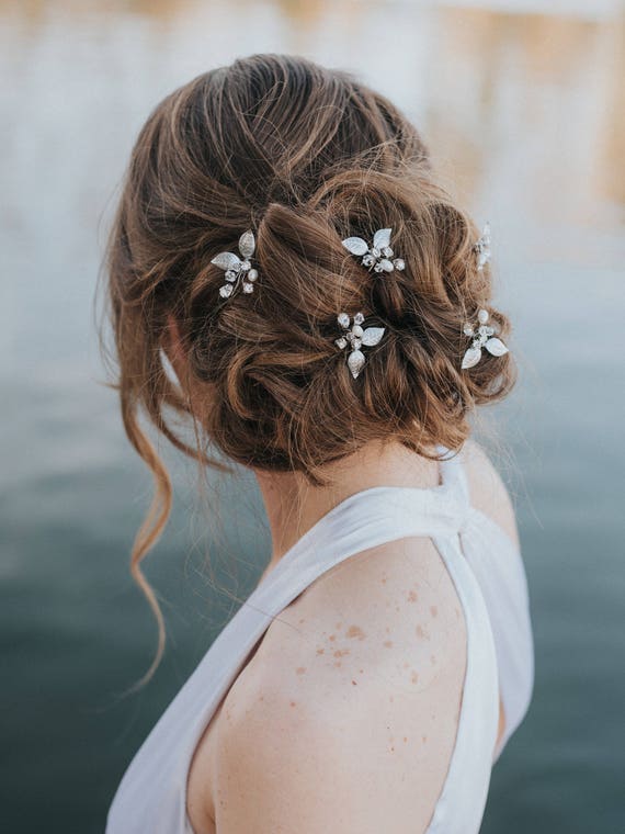 set of 2 hair pins|Crystal Hair Clips|Bridal hair pin Silver Hair Clip Ariana Pearl Hair Clip Bridal headpiece Wedding Hair Accessories