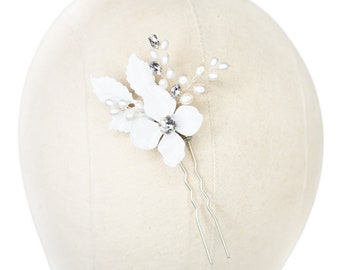 VIDEO | Bridal Hair Pin, Hair Pin for Bride, Wedding Hairpin, Hairpin ~ "Peyton" Flower Bridal Hair Pin in White or Ivory, Silver or Gold