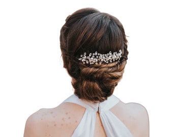 VIDEO | Beaded Hair Comb, Boho Hair Comb - "Brooklyn" Rhinestone and Pearl Bridal Hair Comb in Silver or Gold with Clear or Opal Rhinestones