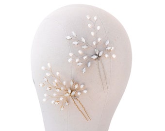 Bridal Hair Accessories, Wedding Hair Accessories - "Jessica" Pearl or Crystal Vine Hair Pin in Silver, Gold or Opal