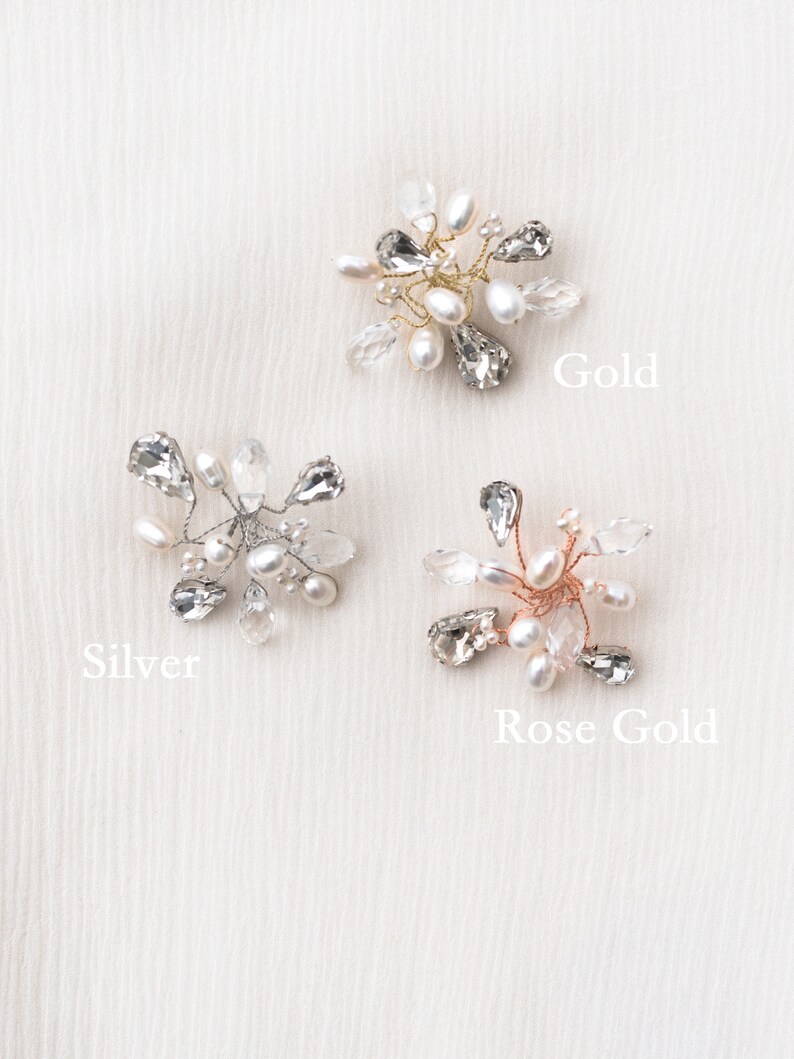 Pearl and Crystal Bridal Hair Pin in Silver Beaded Hair Pin Pearl Hairpin Gold or Rose Gold Bridal Accessories ~ Danielle Rhinestone