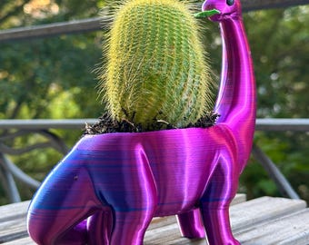 Vaso de dinossauro impresso em 3D com mudança de cor: vaso iridescente para braquiossauro