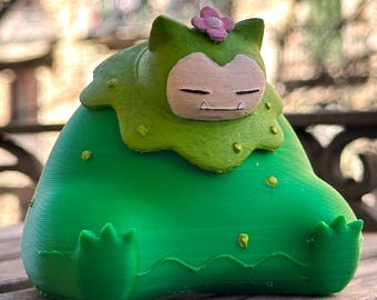 Estatueta de Mosslax inspirada em Pokopia, pintada à mão e impressa em 3D, perfeita para decoração de mesa e como presente para gamers.