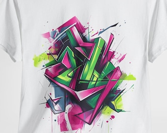 Neon Graffiti Street Art T-Shirt, Urban Abstract Tag Design Tee, Green & Pink Spray Art Shirt
