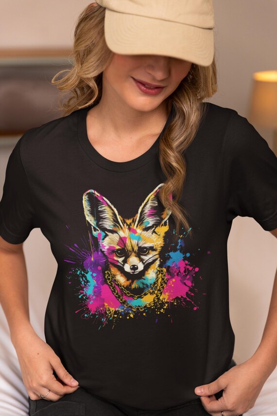 Fierce Fennec Fox Graphic Tee, Urban Art Lover Street Style Shirt, Unisex Cotton Top, Animal Fan Gift, Neon Graffiti Design
