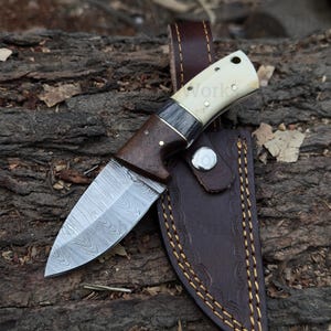 Handmade Damascus Steel Skinner Knife With Leather Sheath | Mini Skinner Knife | Gift for him | Father Day Gift | Groomsmen Gift for Husband